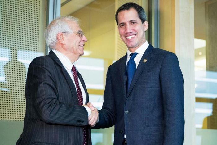 While there was no unanimous EU position on recognising Guaido, right, as Venezuela's interim leader, a European source said "the meeting (between him and Borrell) is a message in itself"