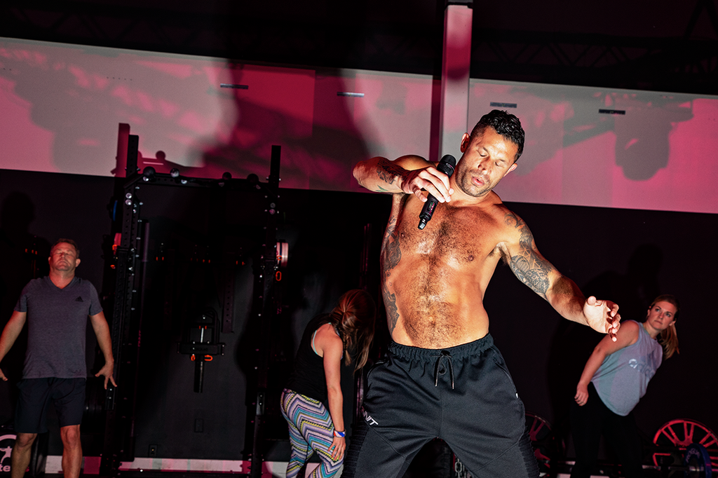 Dancing as if no one else can see you: Marcus and some of the Onnit team during an ecstatic-dance session.