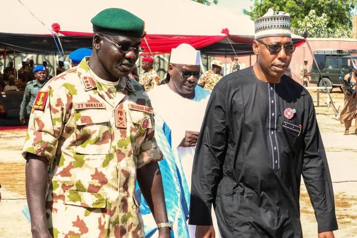 The Chief of Army Staff (COAS), Lt-Gen. Tukur Buratai and Borno state Governor, Babagana Zulum Umara. [Daily Post]