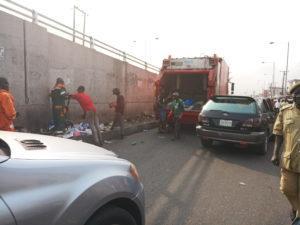A picture of PSP parking refuse under a bridge in Lagos (NAN)