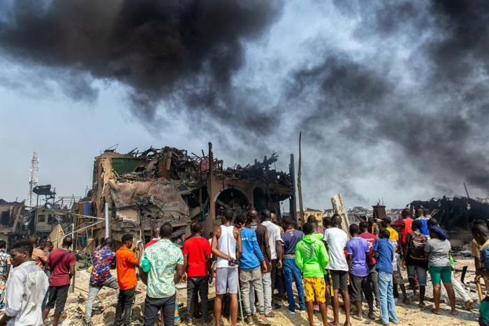 The blast destroyed buildings, lorries and cars