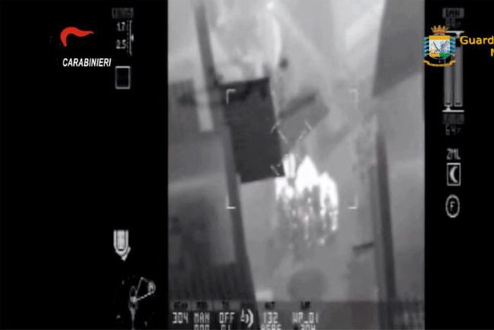 A thermal image taken from a helicopter shows suspects being tracked as part of an anti-Mafia operation in Sicily