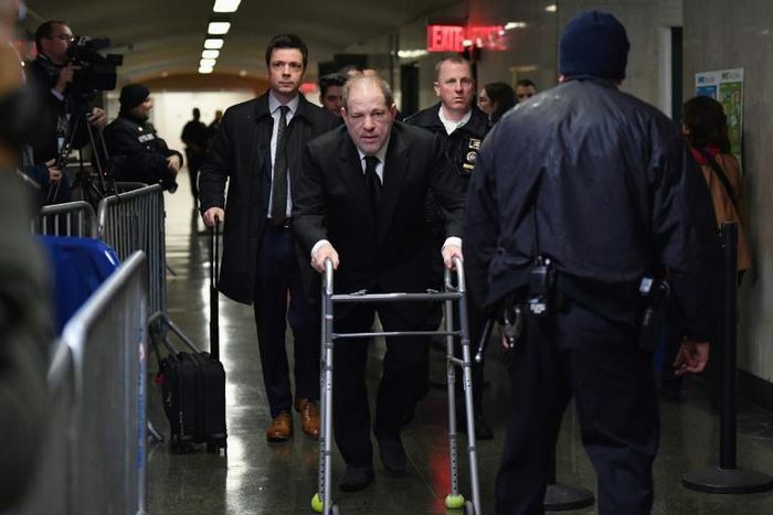 Harvey Weinstein enters Manhattan Criminal Court, on January 16, 2020, in New York City