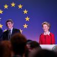 European Council President Charles Michel (L), European Commission President Ursula von der Leyen (R) and European Parliament President David Sassoli (C) presented a united face as they waved Britain off on Brexit Day