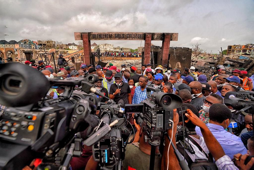 Governor Babajide Sanwo-Olu visits the site of the tragic incident at the Abule Ado area of Lagos. [Twitter/@jidesanwoolu]