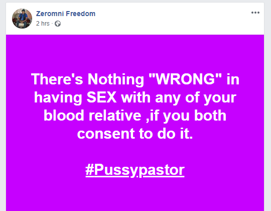 “I had sex with my blood sister 3 times; nothing wrong if both of you agree" – Cute man preaches