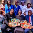 Anthony Joshua and Muhammadu Buhari (Office of the President of Nigeria)