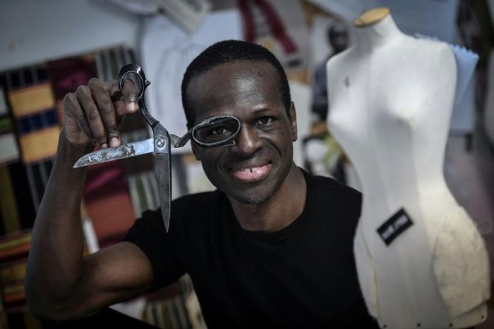 African first: Cameroon-born fashion designer Imane Ayissi at work in his Paris studio