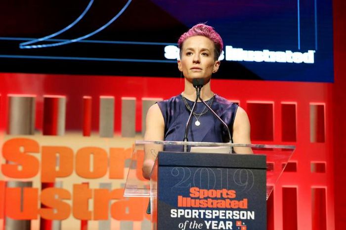 US football star Megan Rapinoe, here receiving Sports Illustrated's Sportsperson of the Year Award for 2019, vowed athletes won't be silenced after the IOC warned against politica protests at the 2020 Tokyo Olympics