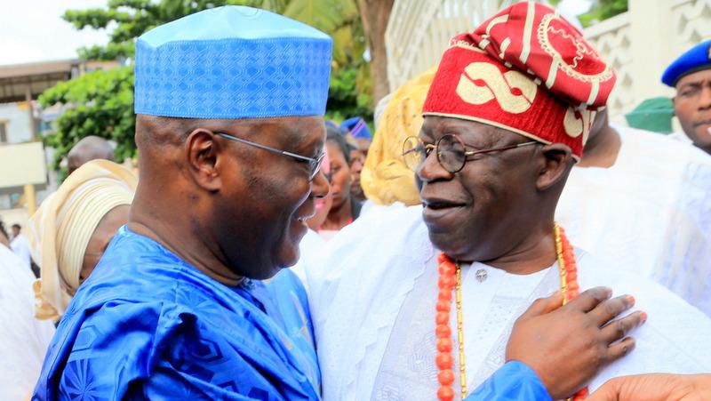 Atiku Abubakar meets Bola Tinubu at Nuhu Ribadu's son's wedding in Abuja. (Premium Times)