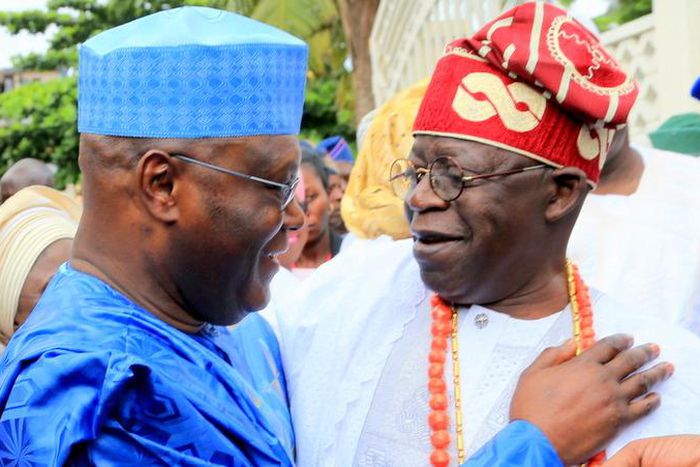 Atiku Abubakar meets Bola Tinubu at Nuhu Ribadu's son's wedding in Abuja. (Premium Times)