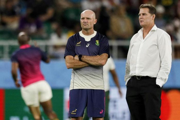 Jacques Nienaber (left) was confirmed on Friday as new South Africa head coach, taking over from  Rassie Erasmus (right) who remains as director of rugby