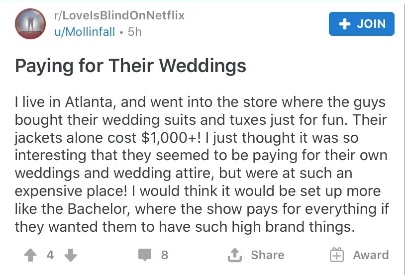Reddit User Discusses Love Is Blind Weddings