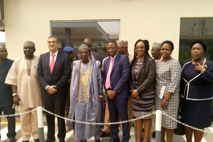 Minister of Agriculture and Rural Development, Mr Sabo Nanono (fourth from left), during a familiarisation tour of Nestlé Nig. Plc. headquarters at Ilupeju, Lagos, on Monday, Jan. 27, 2020. [NAN]