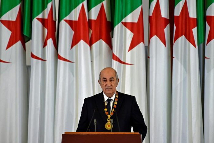Algerian President Abdelmadjid Tebboune gives an address during the formal swearing-in ceremony in the capital Algiers on December 19, 2019