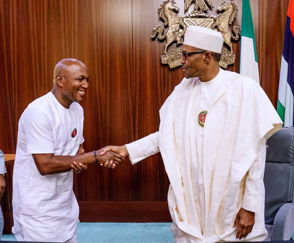 President Muhammadu Buhari receives Governor-Elect of Bayelsa State, Mr. David Lyon today, at the State House, Abuja.
