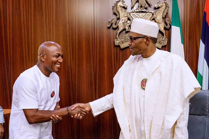 President Muhammadu Buhari receives Governor-Elect of Bayelsa State, Mr. David Lyon today, at the State House, Abuja.