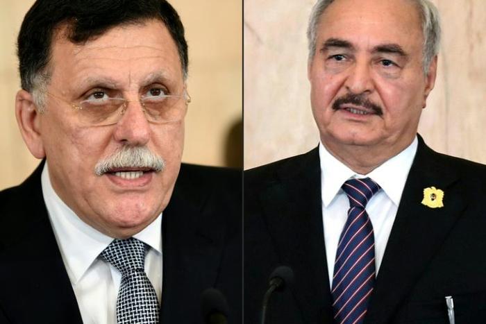 Libya's conflict pits UN-recognised premier  Fayez al-Sarraj against military commander Khalifa Haftar