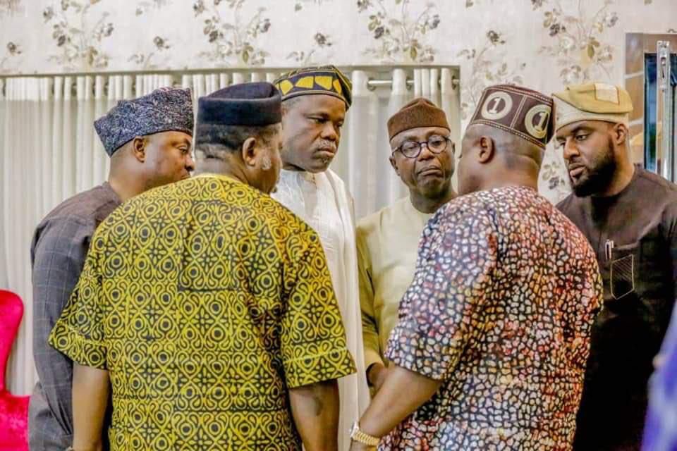 From Left: Ogun Speaker of Assembly, Rt. Hon. Taiwo Oluomo; Rt. Hon. Timothy Owoeye . BSc. MPBD. Speaker State of Osun House of Assembly; Rt. Honourable Bamidele Oleyelogun, Speaker Ondo State House Of Assembly; Rt. Hon Mudashiru Obasa, Speaker Lagos S...