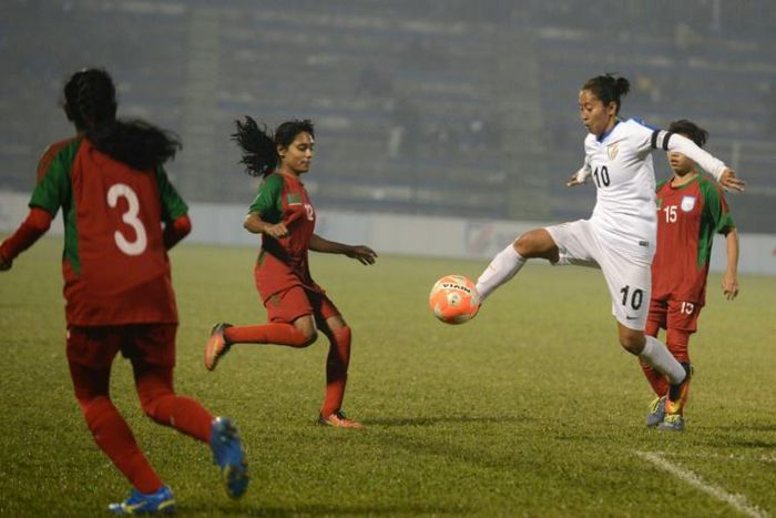 Ngangom Bala Devi (R) has become India's first female professional player after signing with Rangers