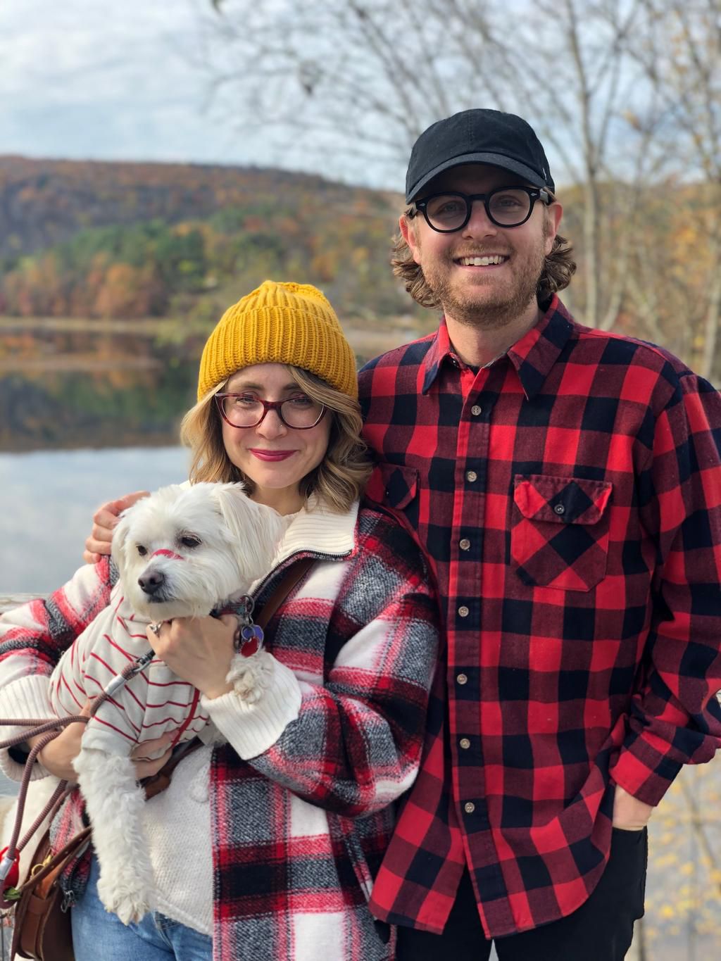 Kim, her dog Miso, and husband Josh.