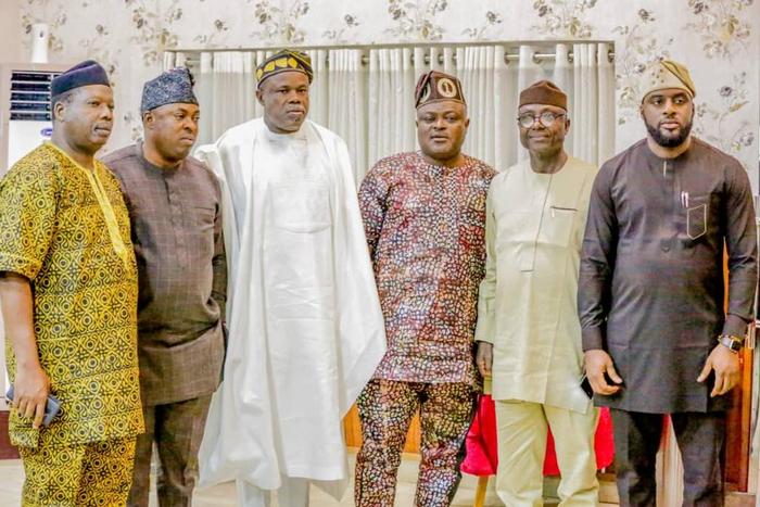 From Left: Ogun Speaker of Assembly, Rt. Hon. Taiwo Oluomo; Rt. Hon. Timothy Owoeye . BSc. MPBD. Speaker State of Osun House of Assembly; Rt. Honourable Bamidele Oleyelogun, Speaker Ondo State House Of Assembly; Rt. Hon Mudashiru Obasa, Speaker Lagos S...