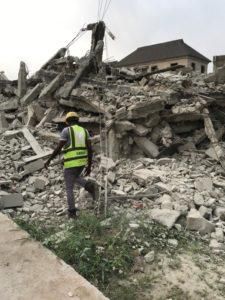 Picture of the collapsed three-storey building  situated at 2, Alasepe St., off Community Road, Ago Palace Way, Okota in Lagos. [NAN]
