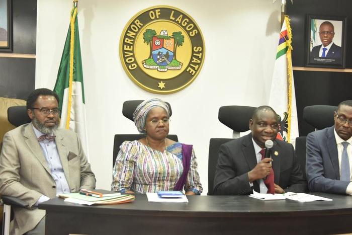 L-R: Attorney General/Commissioner for Justice, Mr Moyosore Onigbanjo, SAN; Secretary to the State Government, Mrs Folashade Jaji; Commissioner for Information and Strategy, Mr Gbenga Omotoso and his counterpart for Transportation, Dr Frederic Oladeind...