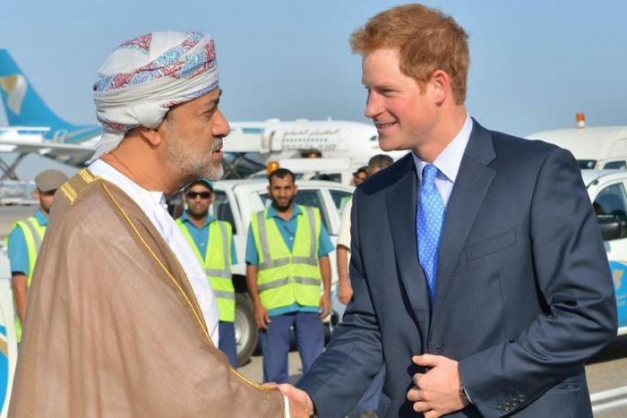 Haitham bin Tariq, who has been sworn in as Oman's new ruler, is seen meeting Britain's Prince Harry in November 2014
