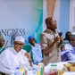 APC National Leader, Bola Tinubu, Vice President Yemi Osinbajo, President Muhammadu Buhari, APC National Chairman, Adams Oshiomhole at the national caucus of the party. (Instagram/Punch)