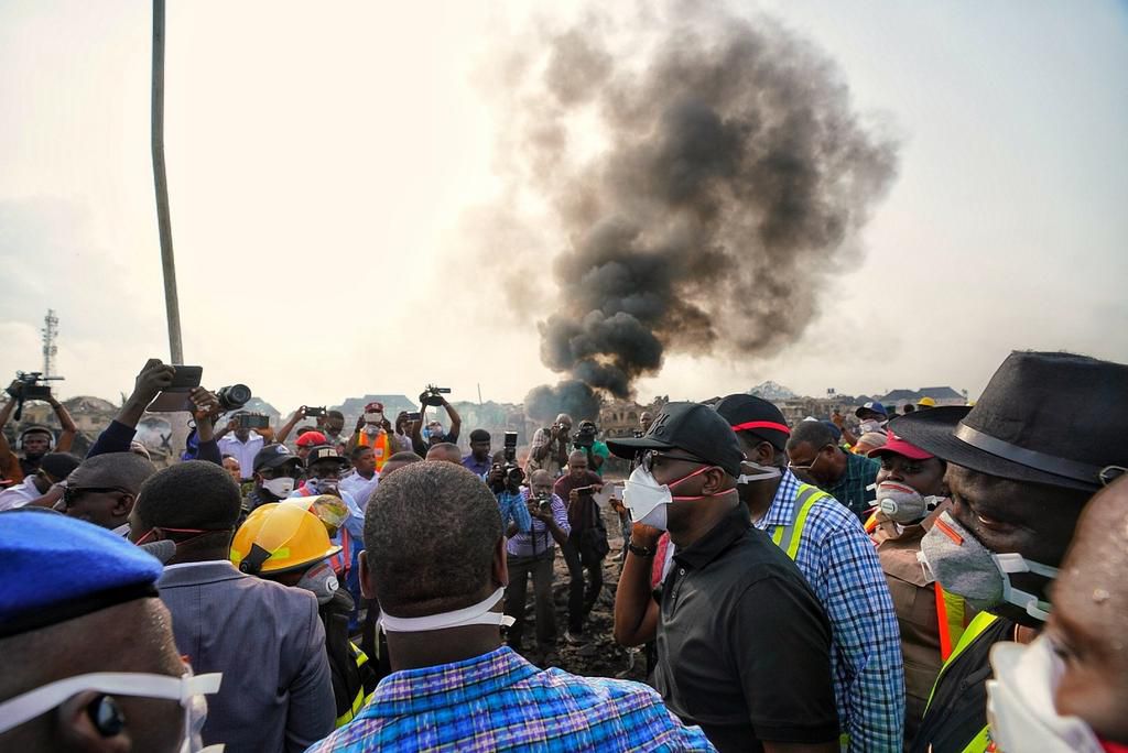 Governor Babajide Sanwo-Olu visits the site of the tragic incident at the Abule Ado area of Lagos. [Twitter/@jidesanwoolu]