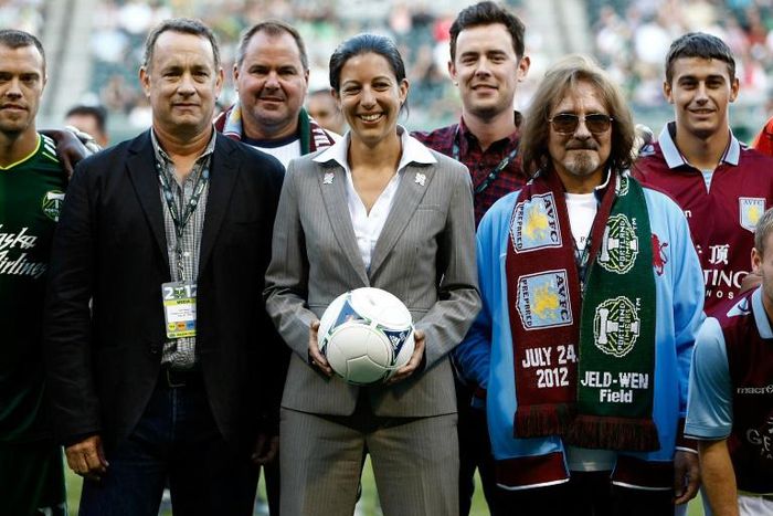 Hanks (L) saw Villa play Portland Timbers in a friendly in 2012
