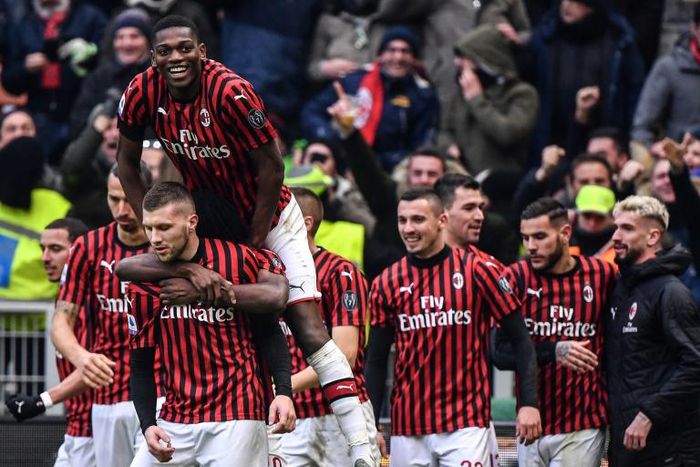 Ante Rebic (Front L) scored his first league goals for AC Milan with a brace against Udinese.