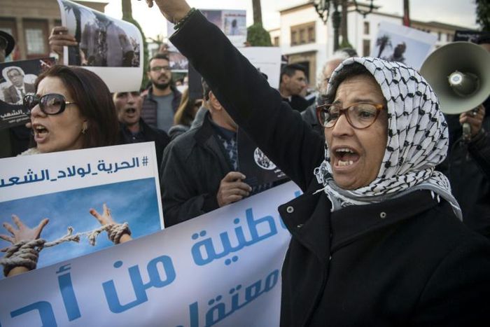 Moroccan human rights activists protest in the capital Rabat against what they say is a campaign of repression against social media users