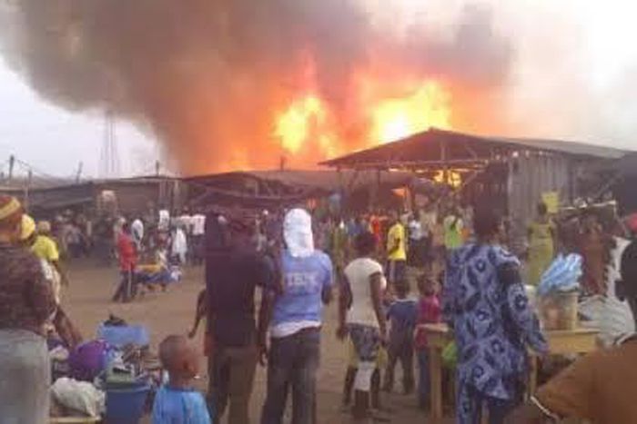 Owode-Onirin market gutted fire and damaged 30 shops on Sunday Dec. 1. (NAN)