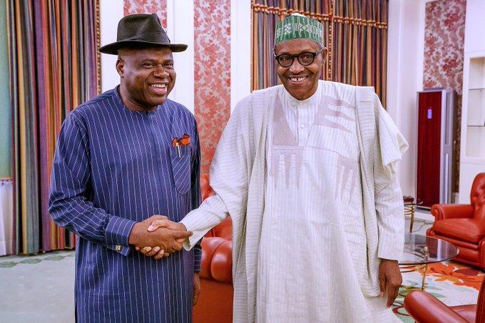 President Muhammadu Buhari meets Bayelsa state Governor, Douye Diri. [Twitter/@BashirAhmaad]