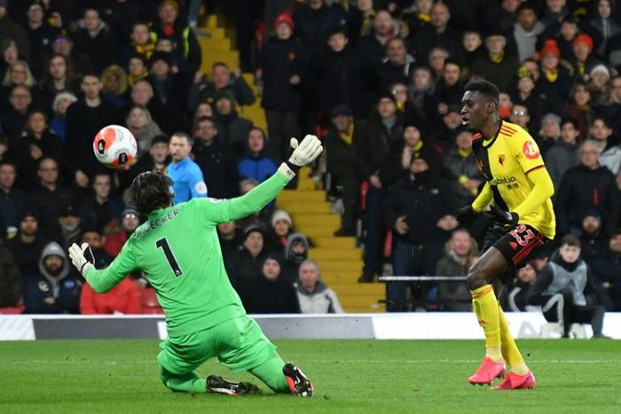 Ismaila Sarr (R) gives Watford a two-goal lead in a stunning victory over Liverpool