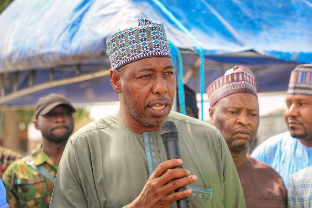 Borno state Governor, Babagana Umara Zulum said ‘I try to resist shading tears while distributing relief materials to IDPs’. [Twitter/@ProfZulum]
