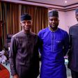 Laolu Akande (R), a fan of the VP (Center) and Osinbajo (L) pose for photographs in the VeePee's office (Twitter: @akandeoj)