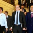 Northern Ireland's Democratic Unionist Party (DUP) leader Arlene Foster (second left), with party colleagues, make their way into a session of the Northern Ireland Assembly after reaching agreement with Republican Sinn Fein on reforming the Stormont ex...