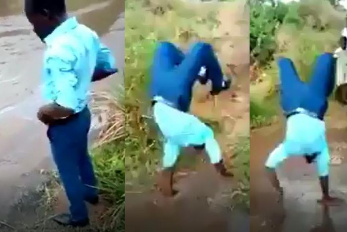 How a smartly dressed man chose to cross a river to avoid staining his nicely polished shoes (video)