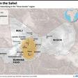 Map of Mali, Niger and Burkina Faso, locating the region where jihadist attacks have been intensifying.
