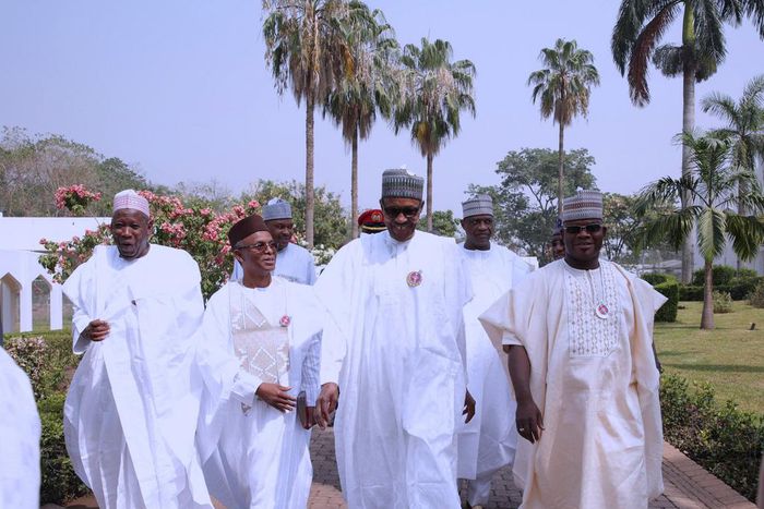 L-R: Kano State Governor, Abdullahi Ganduje; Kaduna State Governor, Nasir El-Rufai; President Muhammadu Buhari and Kogi State Governor, Yahaya Bello