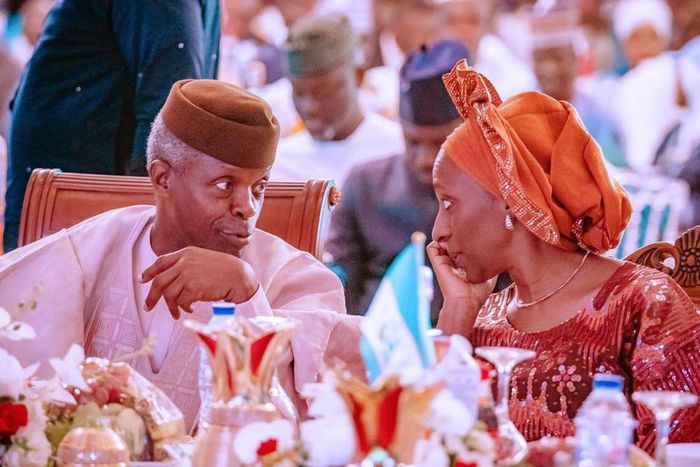 Vice President, Yemi Osinbajo and Wife, Dolapo Osinbajo at the Independence Day dinner   [Twitter/@NGRPresident]