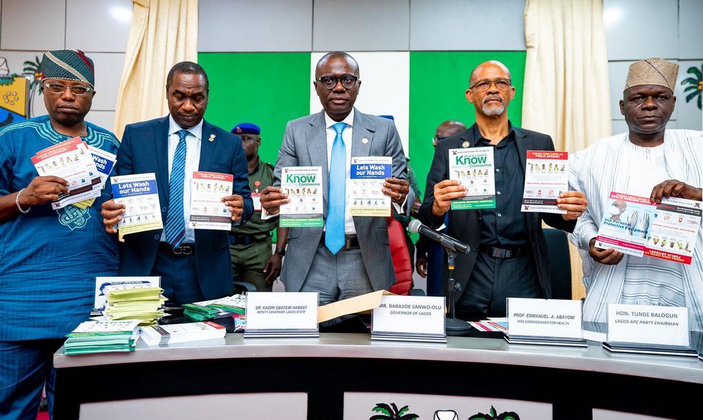 L-R: Commissioner for Local Government and Community Affairs, Dr Wale Ahmed; Lagos Deputy Governor, Dr Obafemi Hamzat; Gov. Babajide Sanwo-Olu; Commissioner for Health, Prof. Akin Abayomi and Chairman, Lagos State Chapter of the All Progressives Congre...