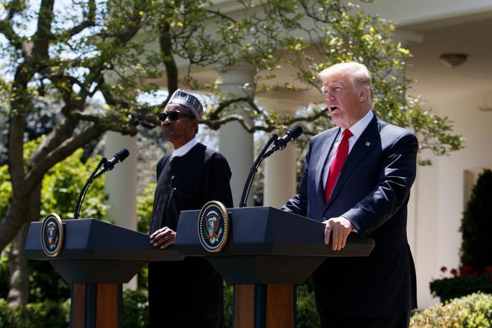 President Muhammadu Buhari and Donald Trump addressing a press conference at the White House on Monday, April 30, 2018