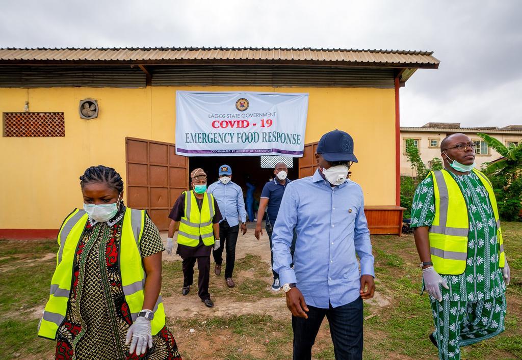 Governor Babajide Sanwo-Olu inspects the facility where the economic stimulus packages are kept. [Twitter/@jidesanwoolu]