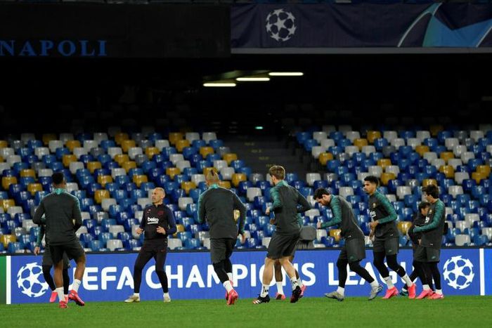 Barcelona ahead of their first clash with Napoli in the Champions League last 16, first leg in Naples.