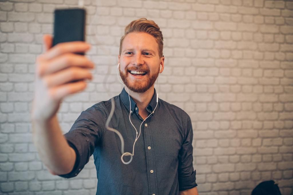 Man having video conference