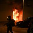 A fire raged at the entrance to one of the buildings earmarked as a virus quarantine centre